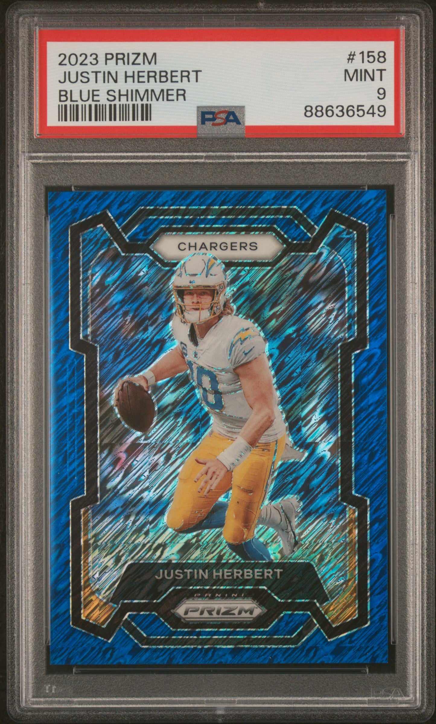 Justin Herbert 2023 Panini Prizm Blue Shimmer SP 1/25 PSA 9