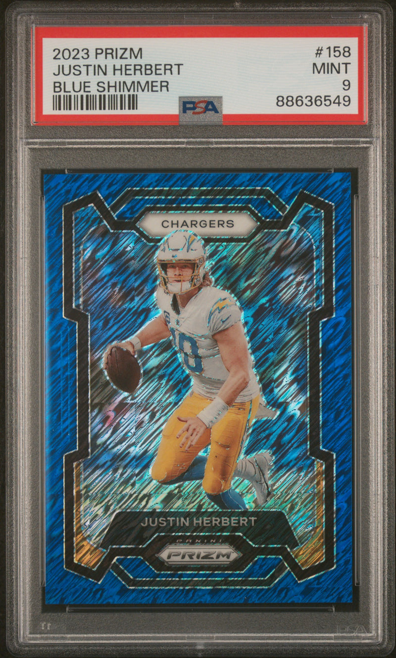 Justin Herbert 2023 Panini Prizm Blue Shimmer SP 1/25 PSA 9-1