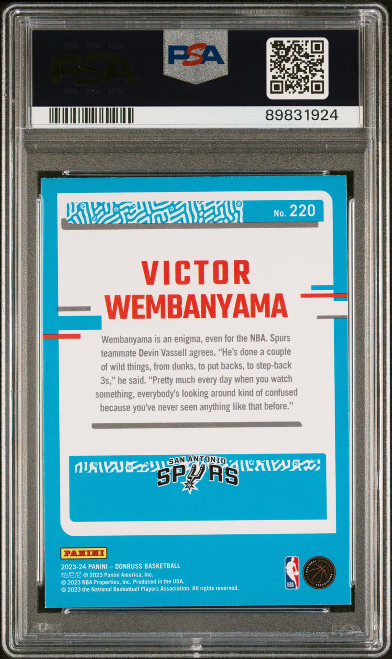 Victor Wembanyama RC 2023-24 Donruss Holo Green Laser Rated Rookie #220 PSA 9-2