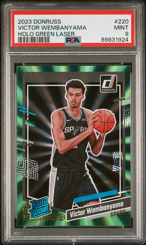 Victor Wembanyama RC 2023-24 Donruss Holo Green Laser Rated Rookie #220 PSA 9