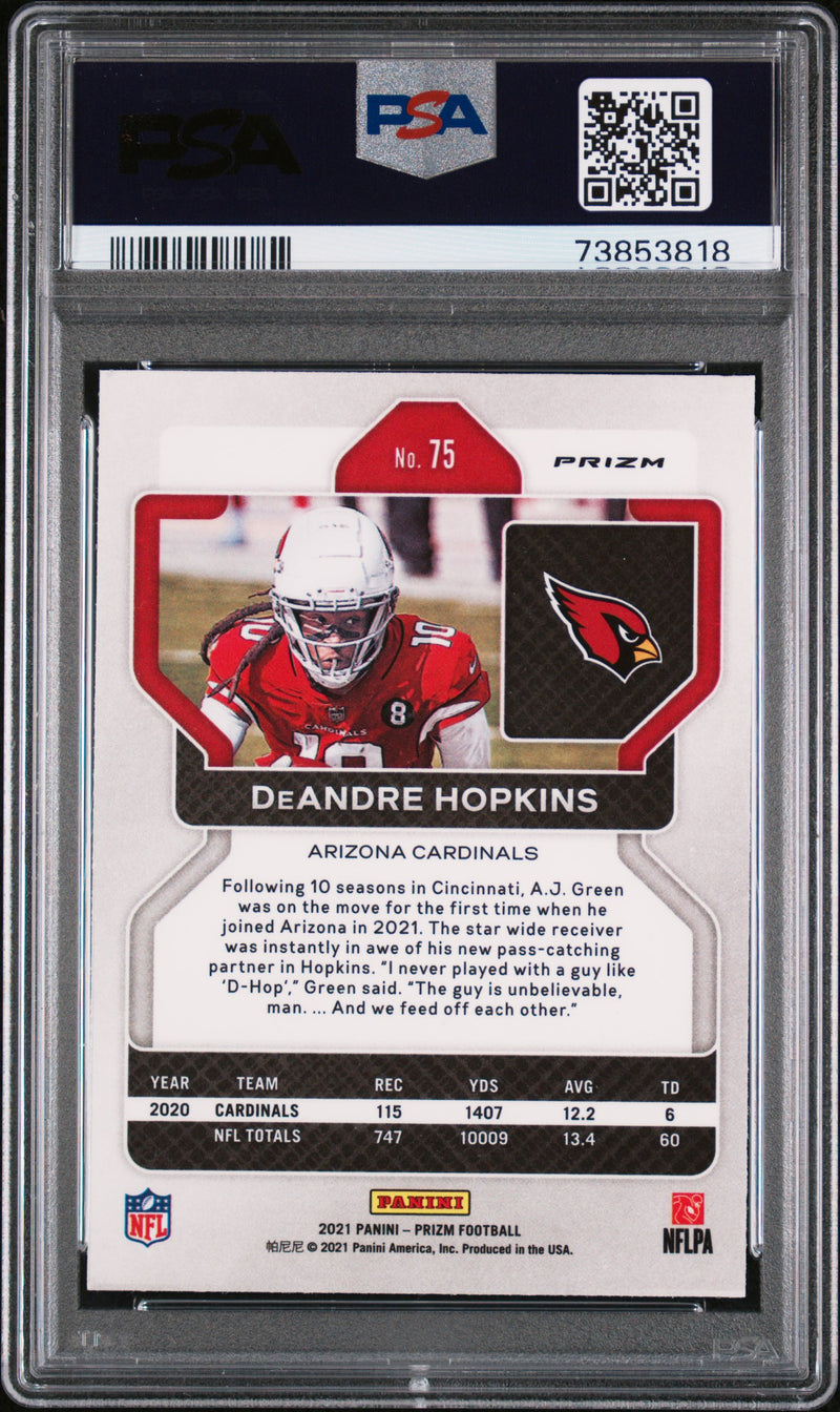 Deandre Hopkins 2021 Panini Prizm Red Black Checker #75 PSA 10-2