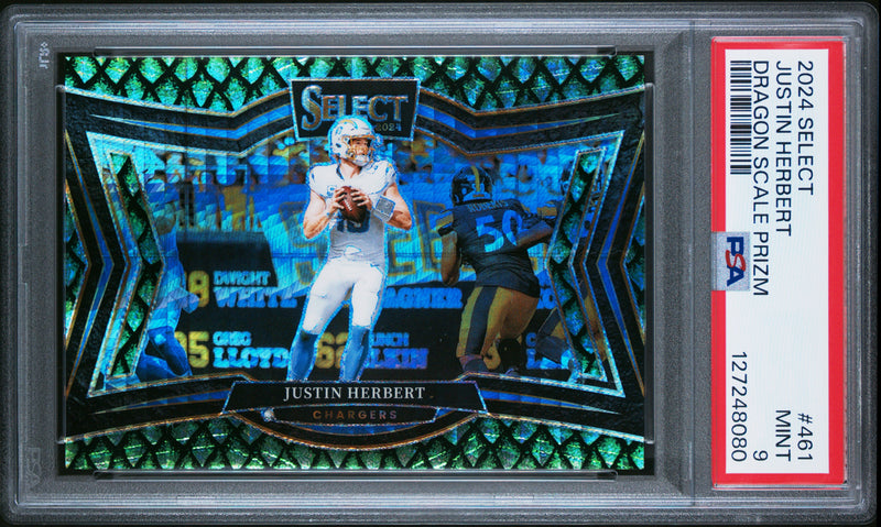 Justin Herbert 2024 Panini Select Field Level Dragon Scale Prizm SP 68/70 PSA 9-1