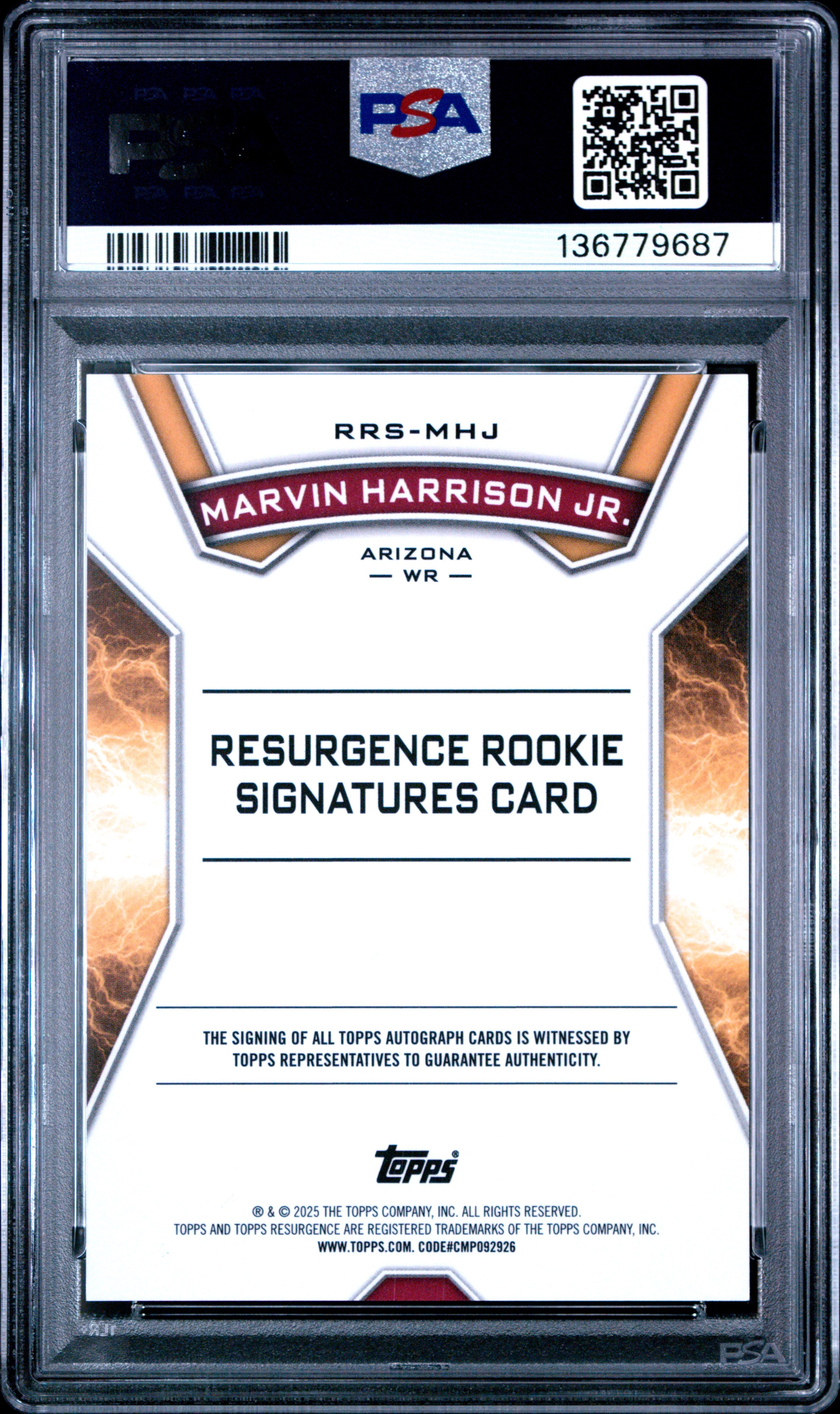 Marvin Harrison Jr RC 2024 Topps Resurgence Rookie Auto PSA 10-2