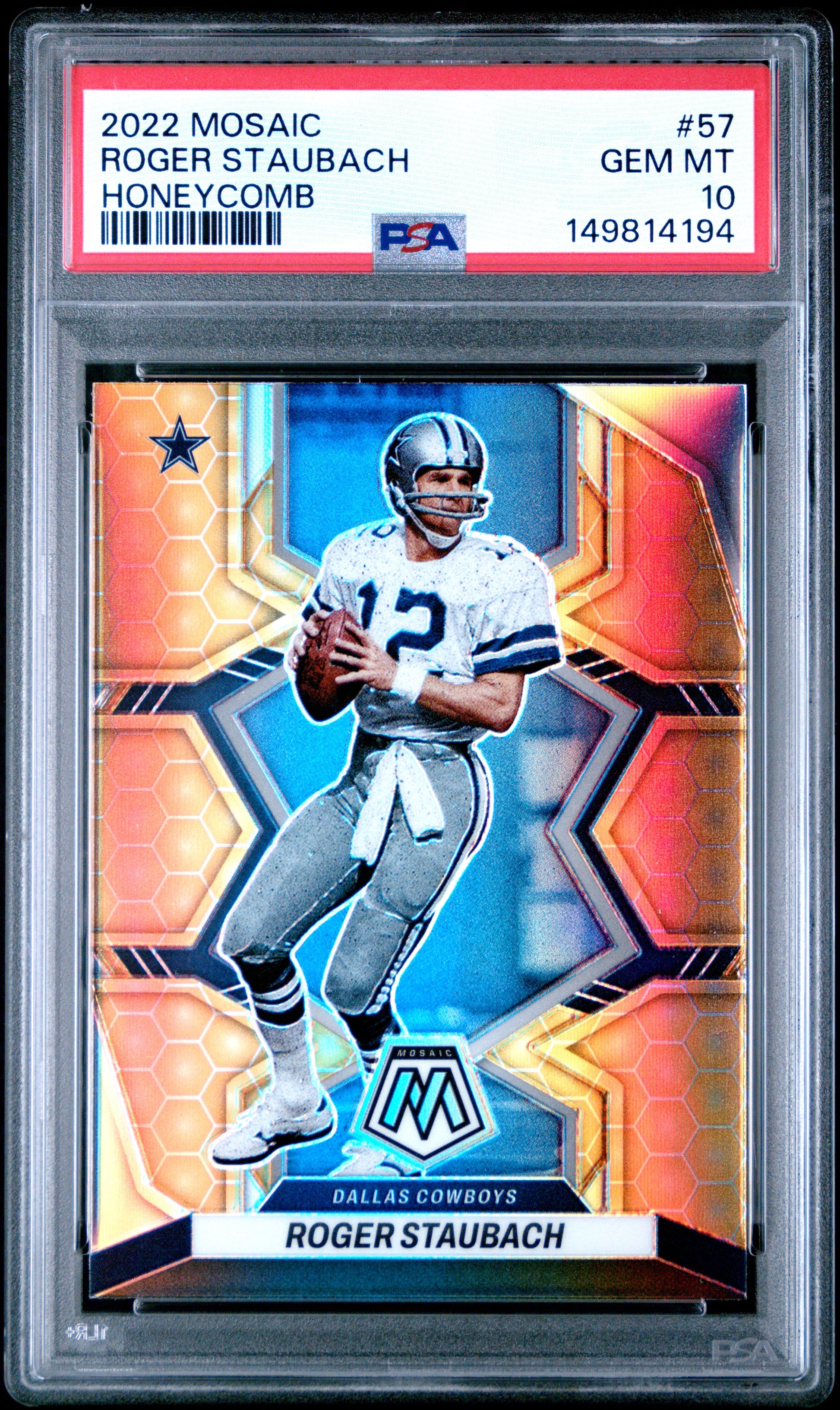 Roger Staubach 2022 Panini Mosaic Honeycomb Prizm SSP #57 PSA 10-1