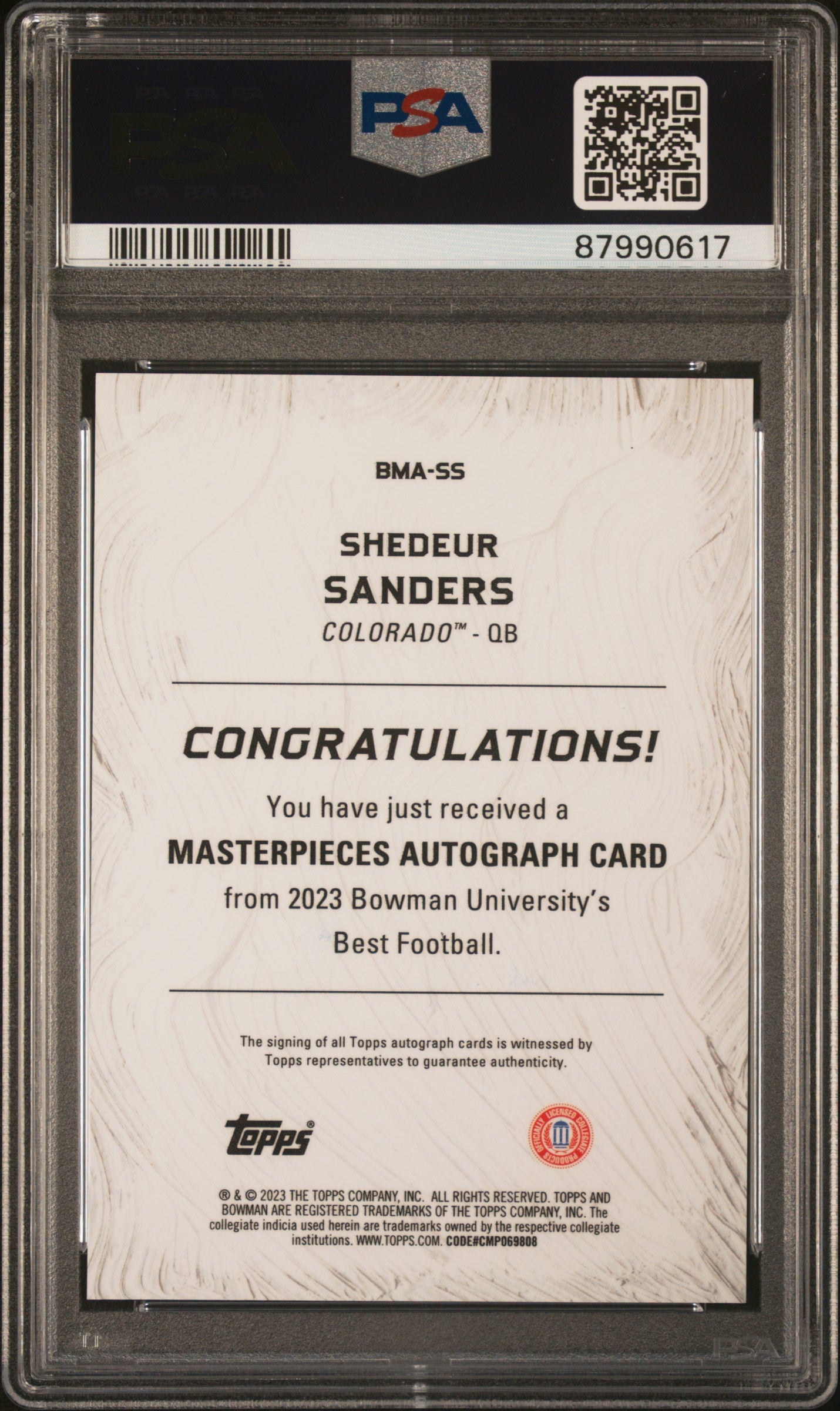 Shedeur Sanders RC 2023 Bowman U Best Masterpiece Rookie Auto SP 11/75 PSA 9-2