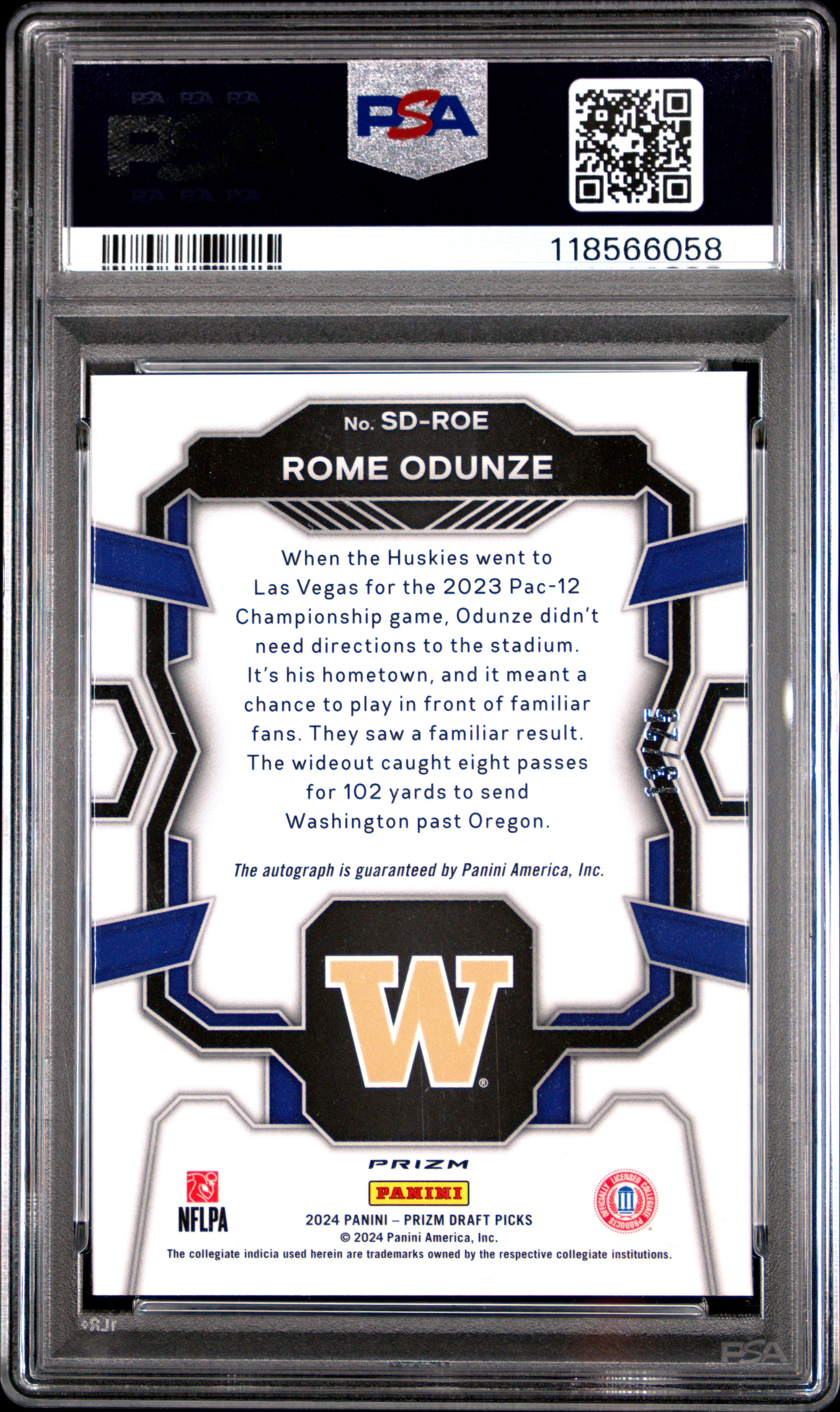 Rome Odunze RC 2024 Panini Prizm Draft Mojo Signing Day Rookie Auto SP 13/25 PSA 10-2