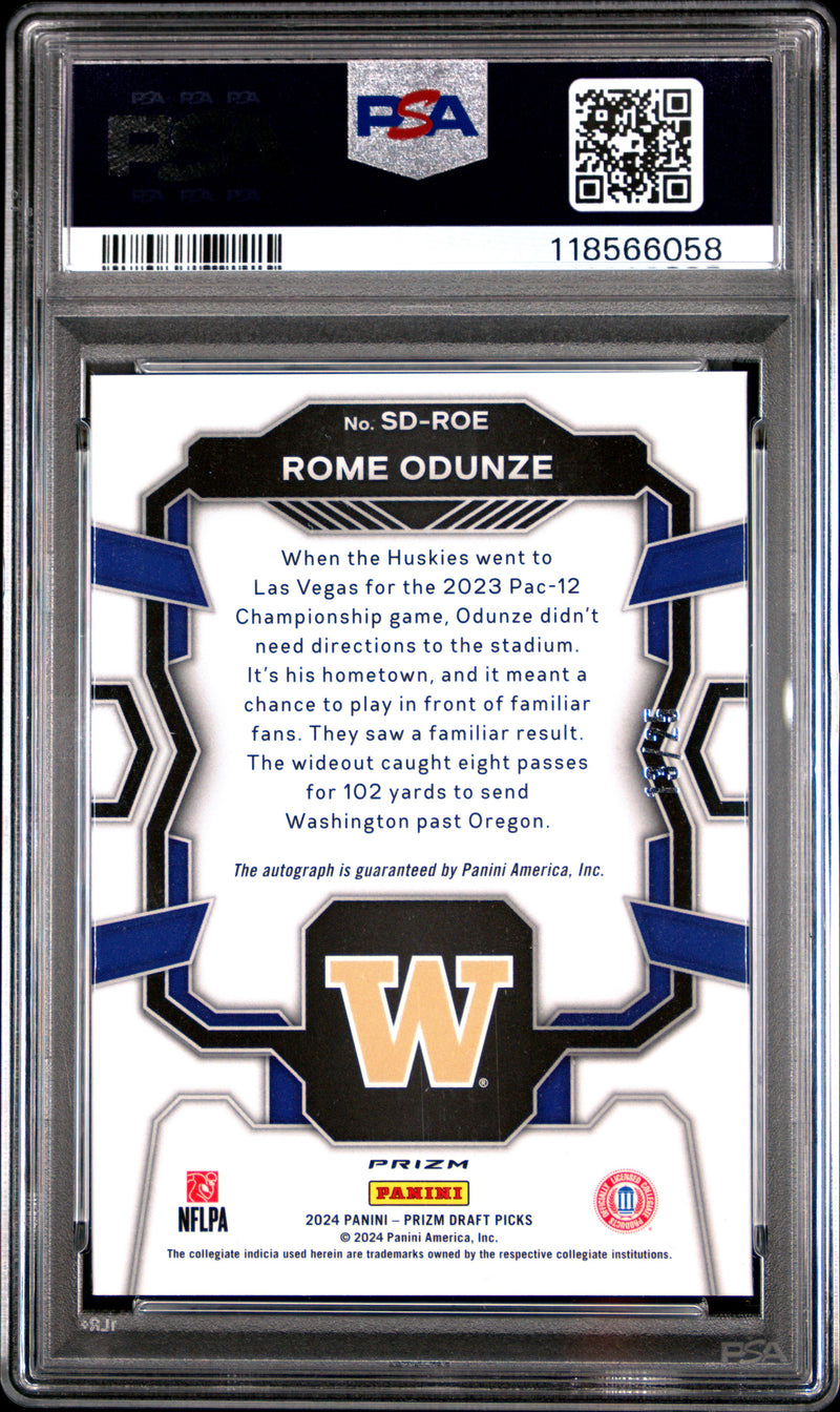 Rome Odunze RC 2024 Panini Prizm Draft Mojo Signing Day Rookie Auto SP 13/25 PSA 10-2