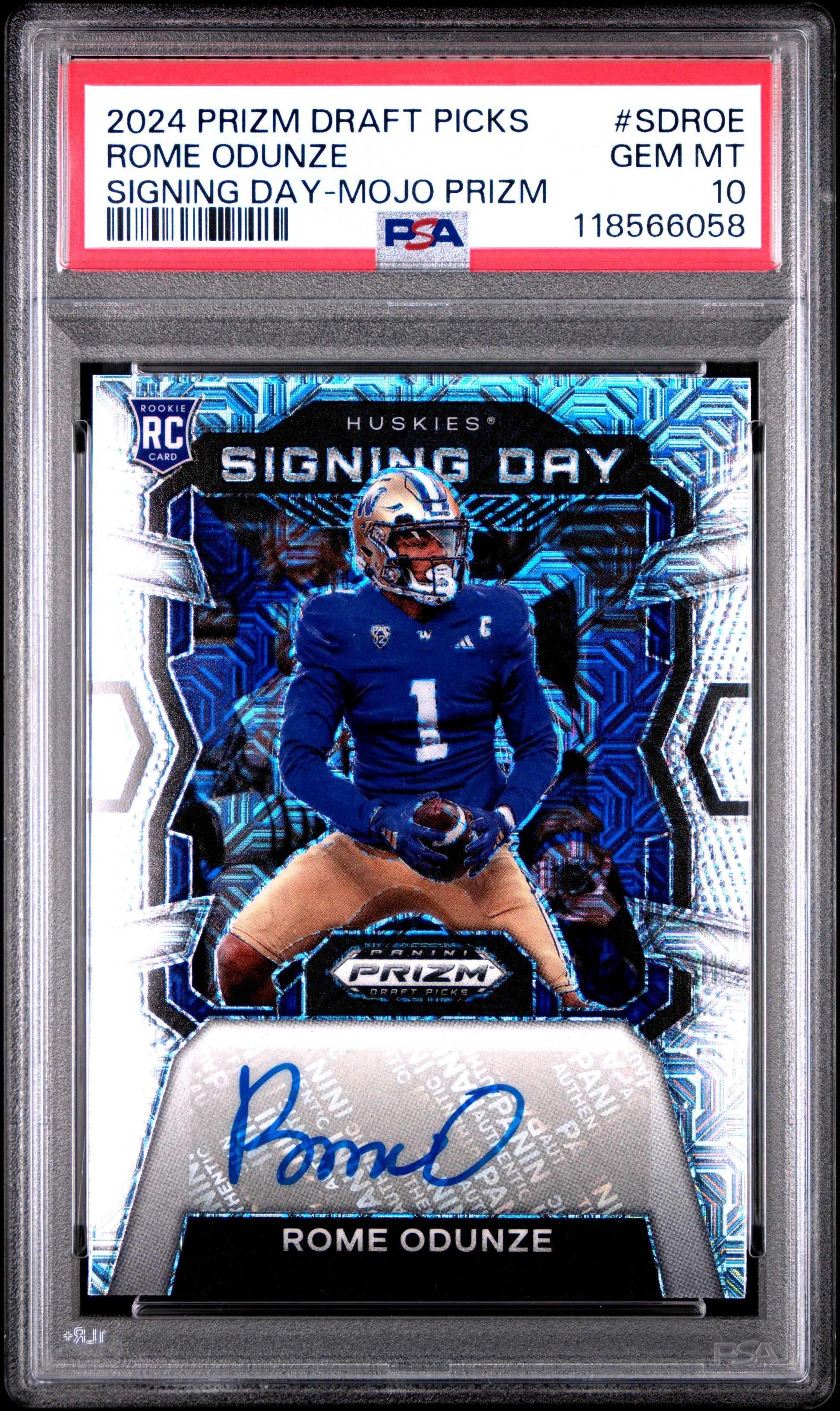 Rome Odunze RC 2024 Panini Prizm Draft Mojo Signing Day Rookie Auto SP 13/25 PSA 10-1