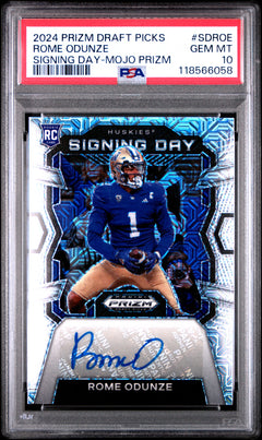 Rome Odunze RC 2024 Panini Prizm Draft Mojo Signing Day Rookie Auto SP 13/25 PSA 10-1