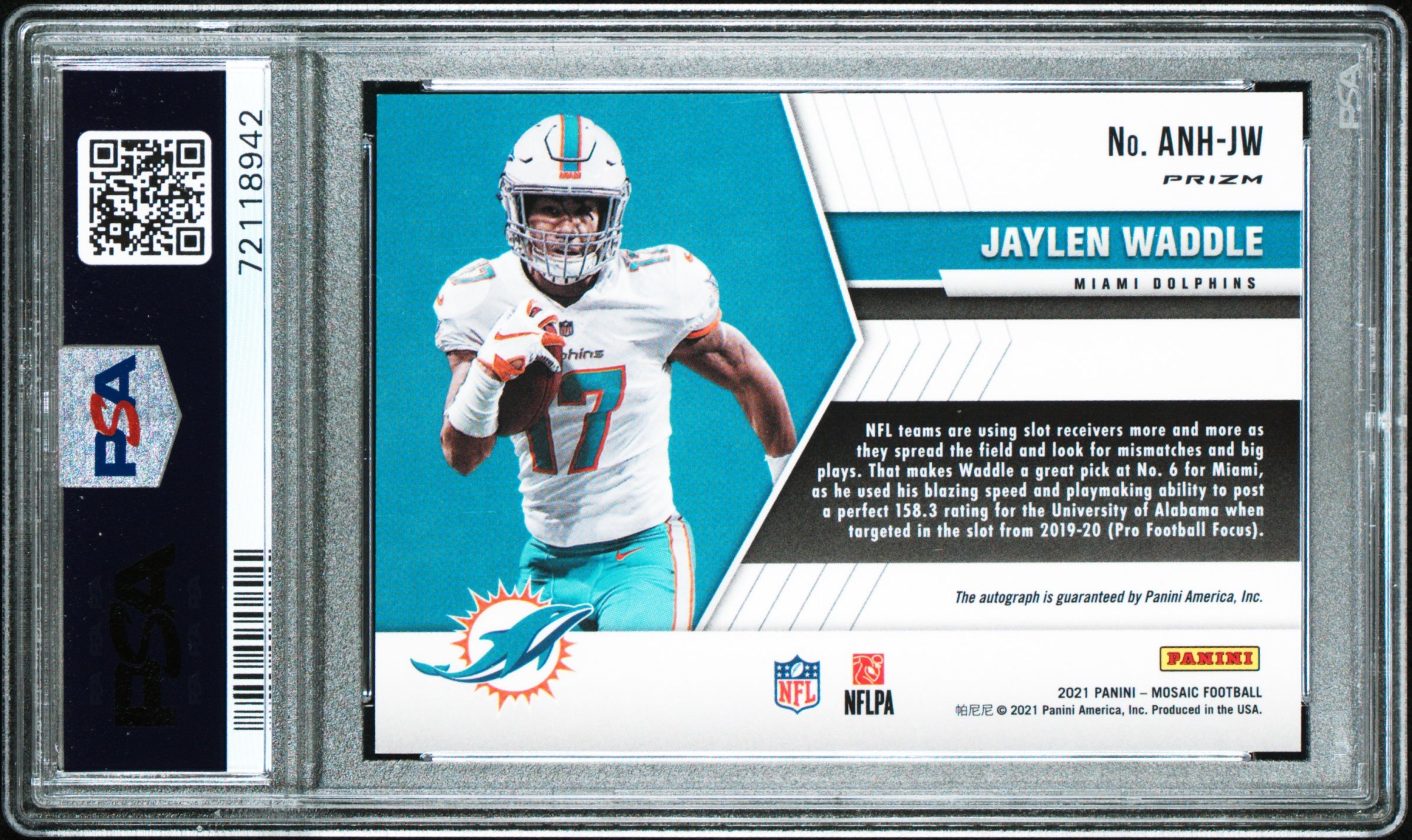 Jaylen Waddle RC 2021 Panini Mosaic No Huddle Rookie Auto PSA 10-2