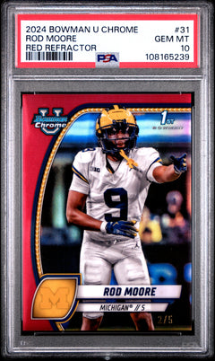 Rod Moore RC 2024 Bowman U Chrome Red Refractor Rookie SP 2/5 PSA 10-1