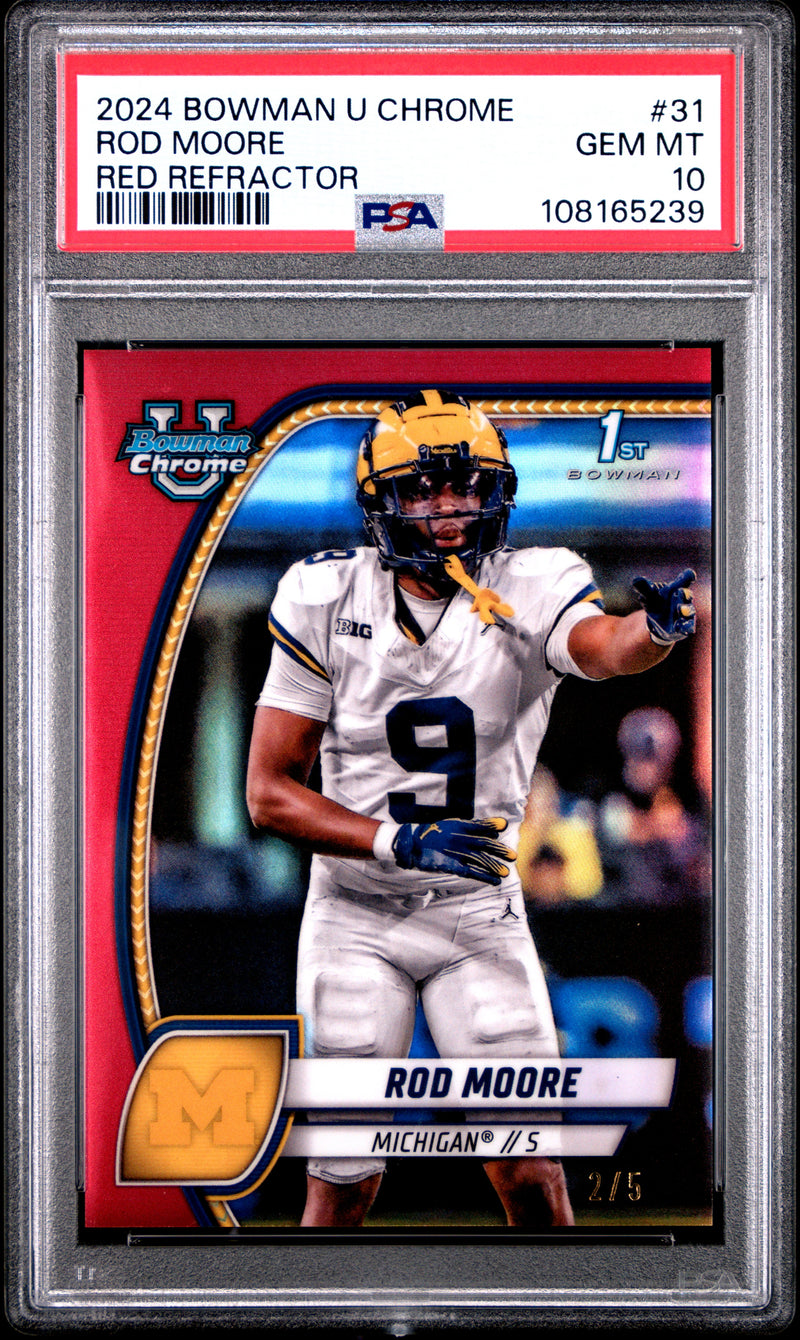 Rod Moore RC 2024 Bowman U Chrome Red Refractor Rookie SP 2/5 PSA 10-1