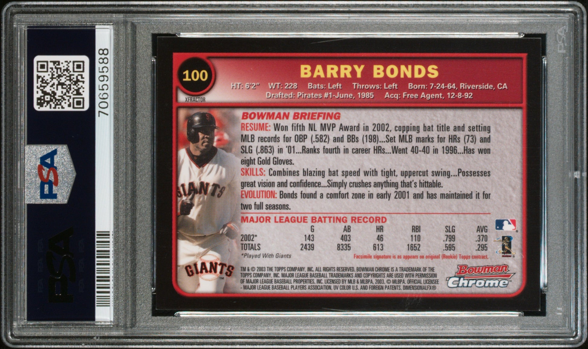 Barry Bonds 2003-04 Bowman Chrome Xfractor #100 PSA 9-2