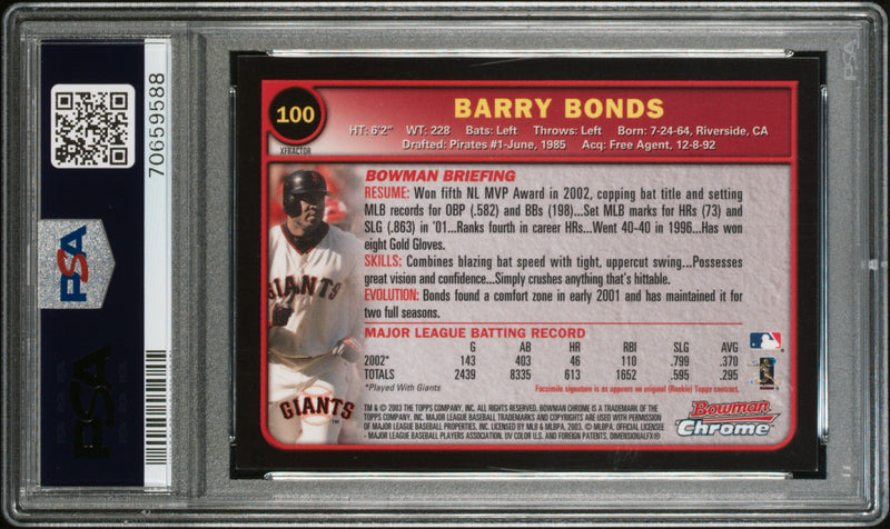 Barry Bonds 2003-04 Bowman Chrome Xfractor #100 PSA 9-2