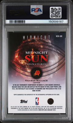 Khaman Maluach RC 2025-26 Topps Midnight Daybreak Midnight Sun Rookie Auto SP 1/5 PSA 8-2