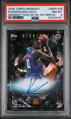 Khaman Maluach RC 2025-26 Topps Midnight Daybreak Midnight Sun Rookie Auto SP 1/5 PSA 8-1