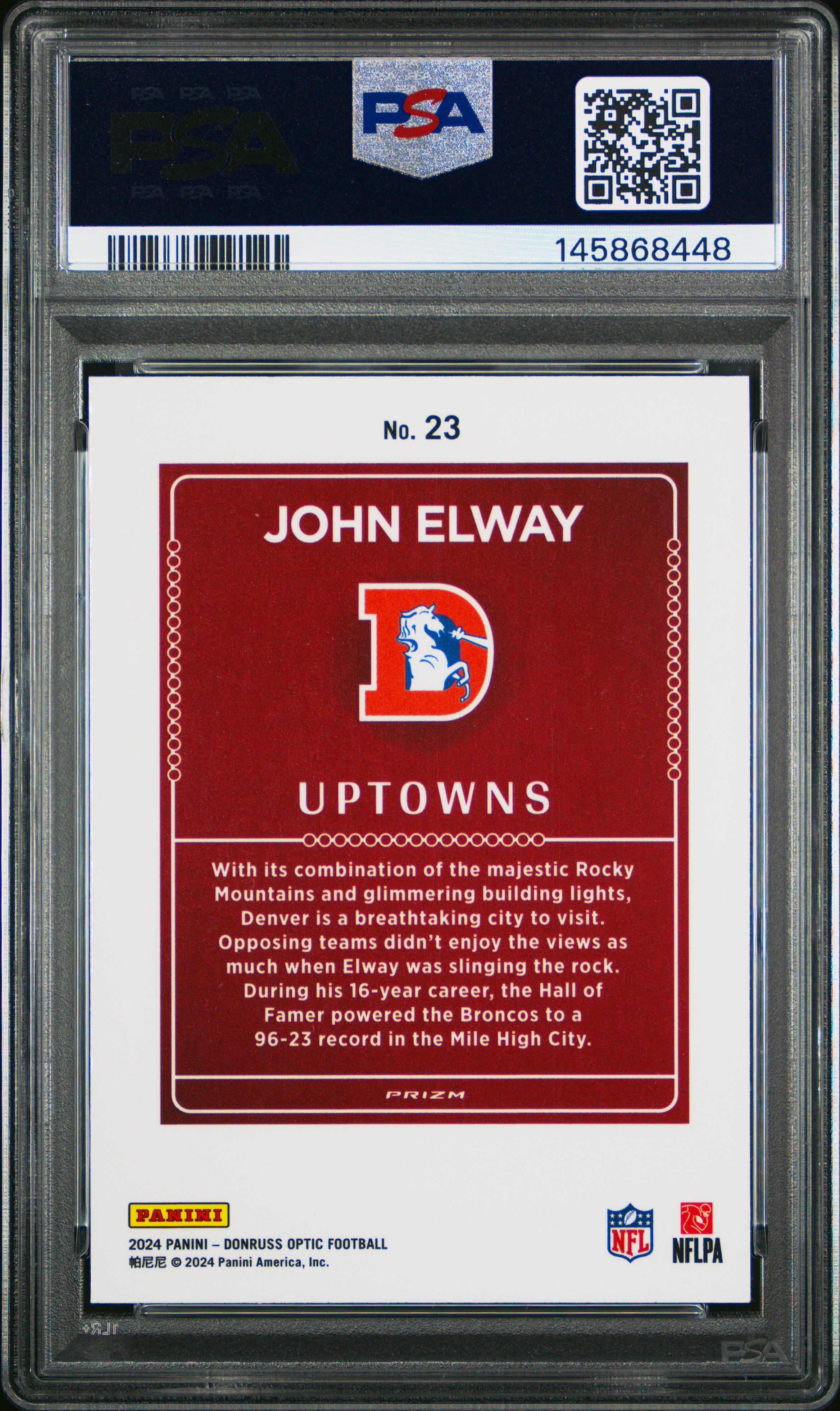 John Elway 2024 Donruss Optic Uptowns #23 PSA 9-2