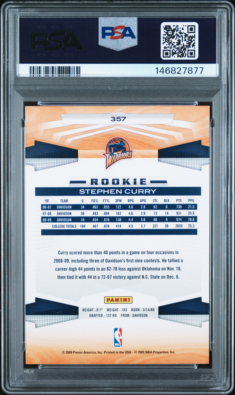 Stephen Curry RC 2009-10 Panini Rookie #357 PSA 7-2