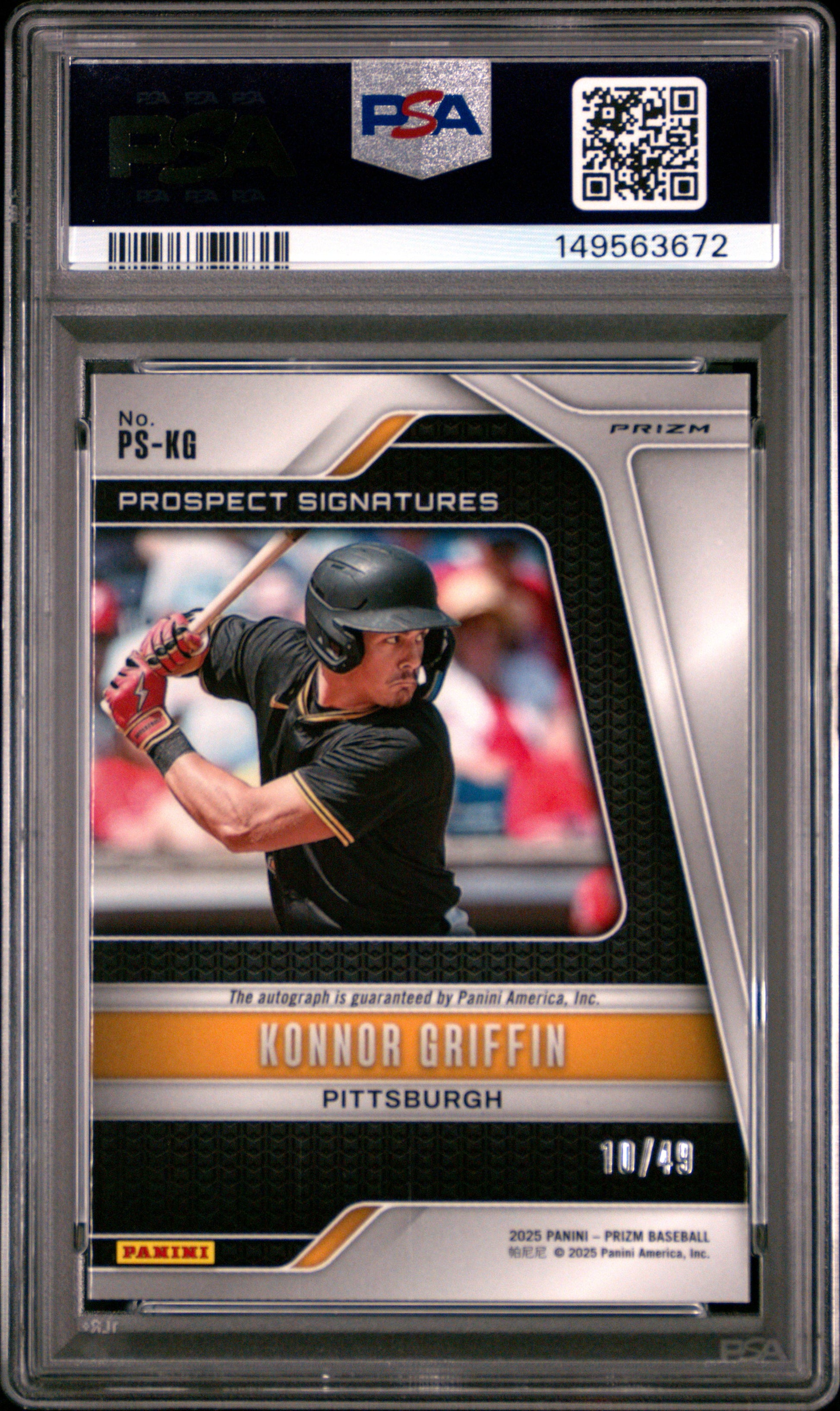 Konnor Griffin RC 2025 Panini Prizm Blue Prospect Rookie Auto SP 10/49 PSA 8-2