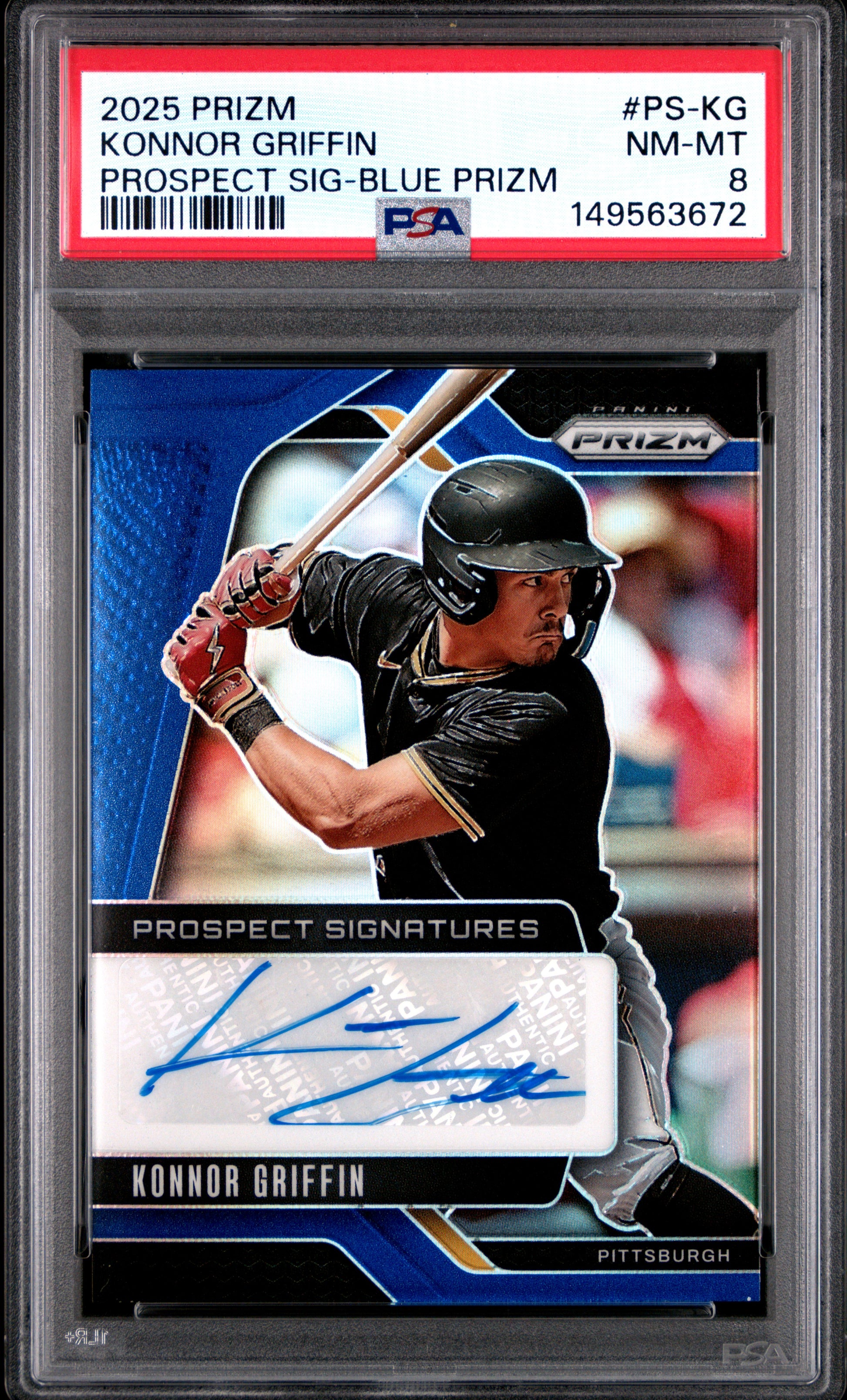 Konnor Griffin RC 2025 Panini Prizm Blue Prospect Rookie Auto SP 10/49 PSA 8-1