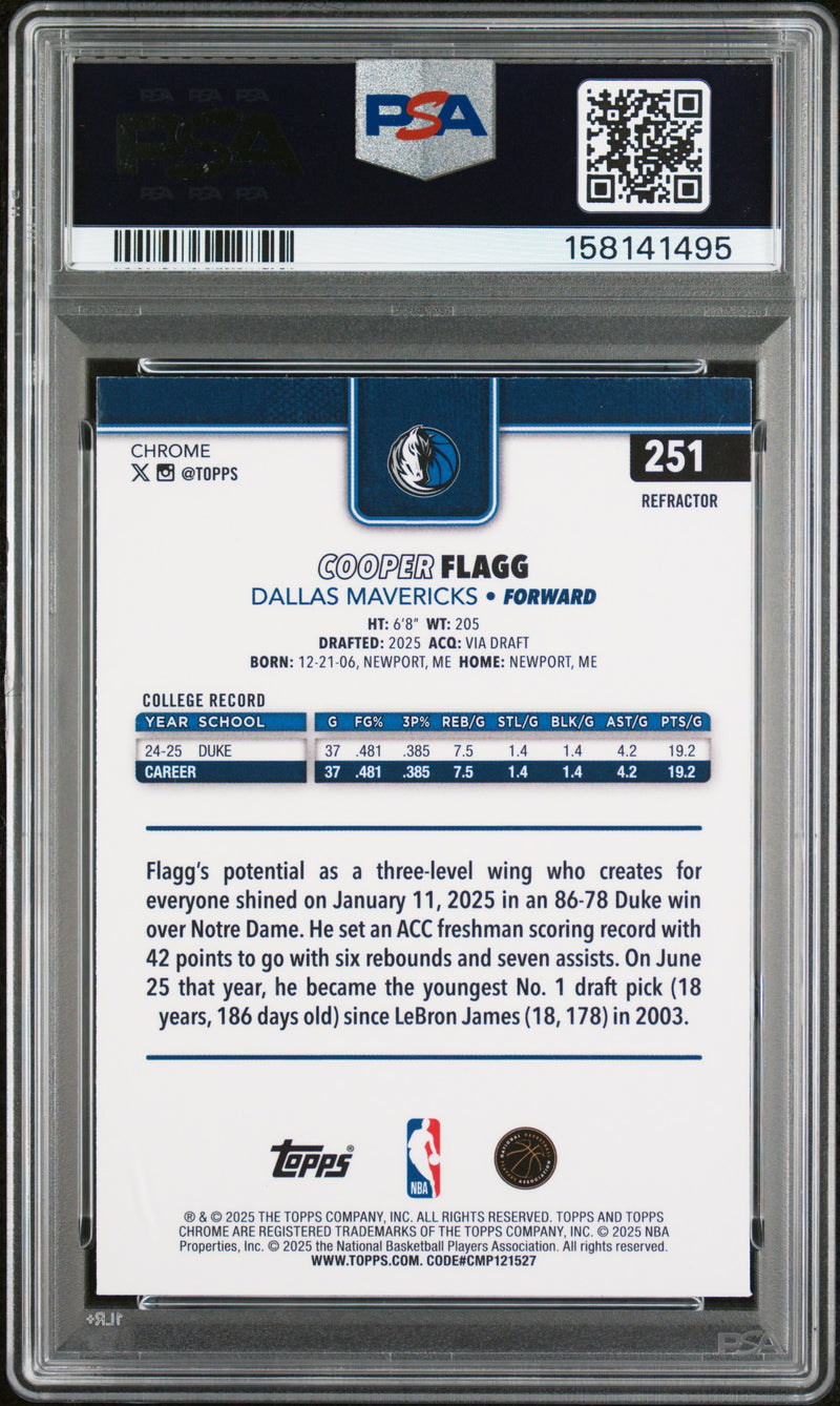Cooper Flagg RC 2025-26 Topps Chrome Refractor Rookie #251 PSA 9-2