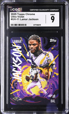 Lamar Jackson 2025 Topps Chrome Ultra Violet SSP CGC 9-1