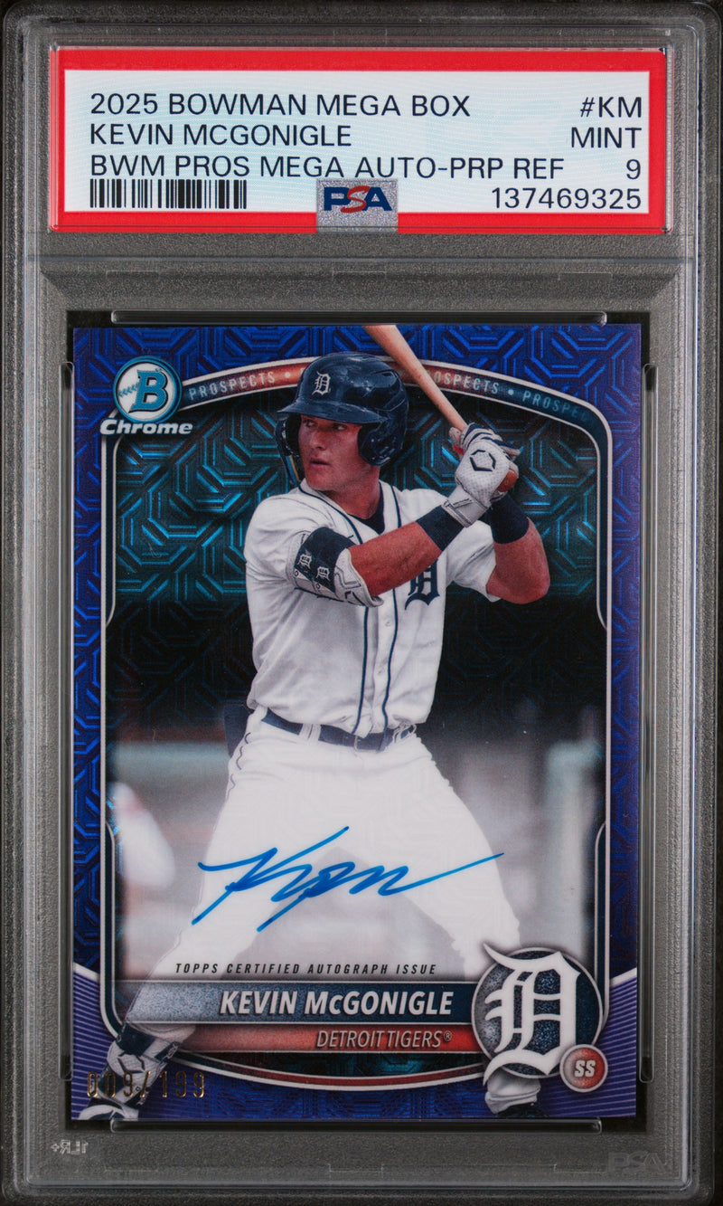 Kevin Mcgonigle RC 2025 Bowman Chrome Mega Box Purple Prospect Rookie Auto SP 9/199 PSA 9-1