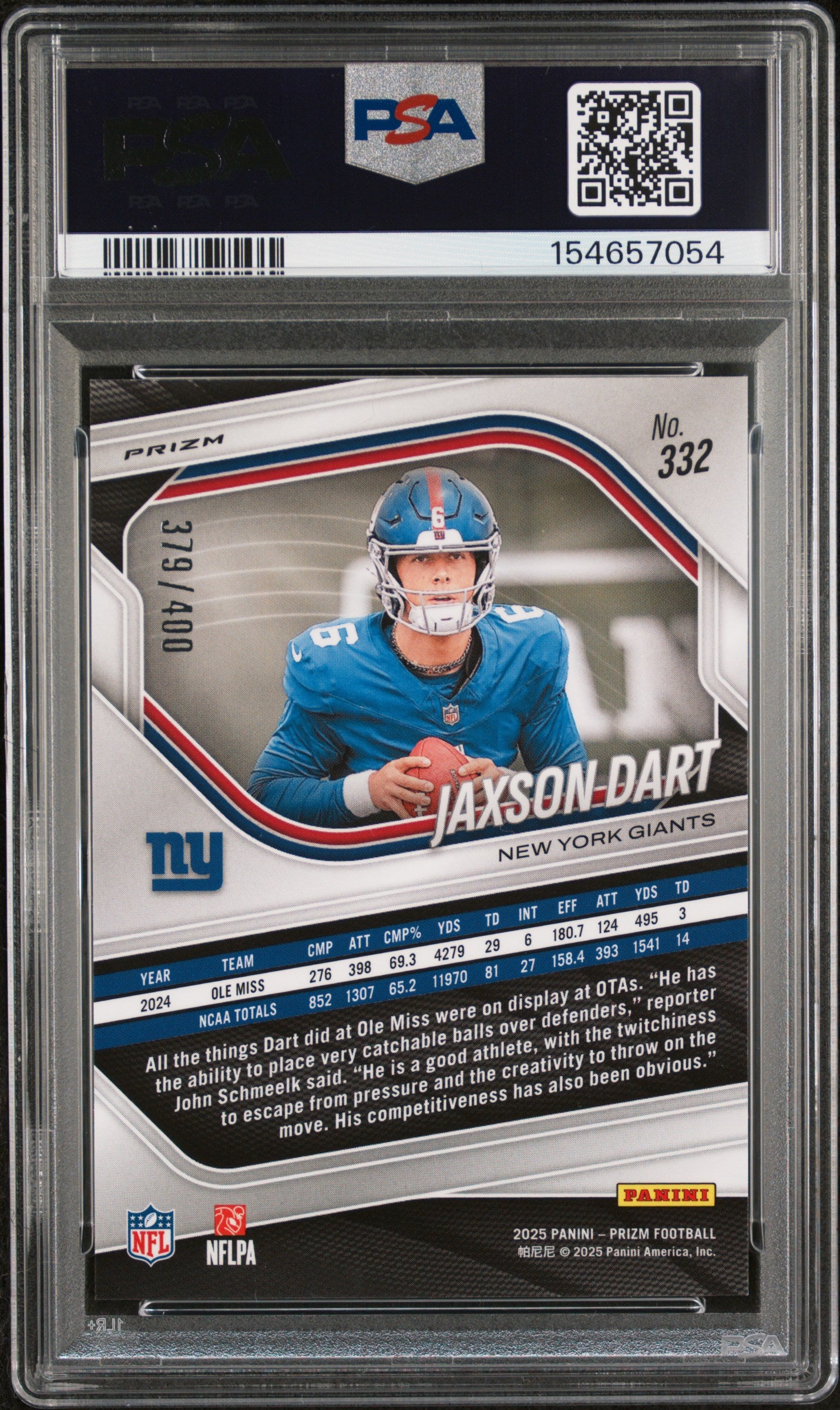 Jaxson Dart RC 2025 Panini Prizm Pandora Rookie SP 379/400 PSA 10-2