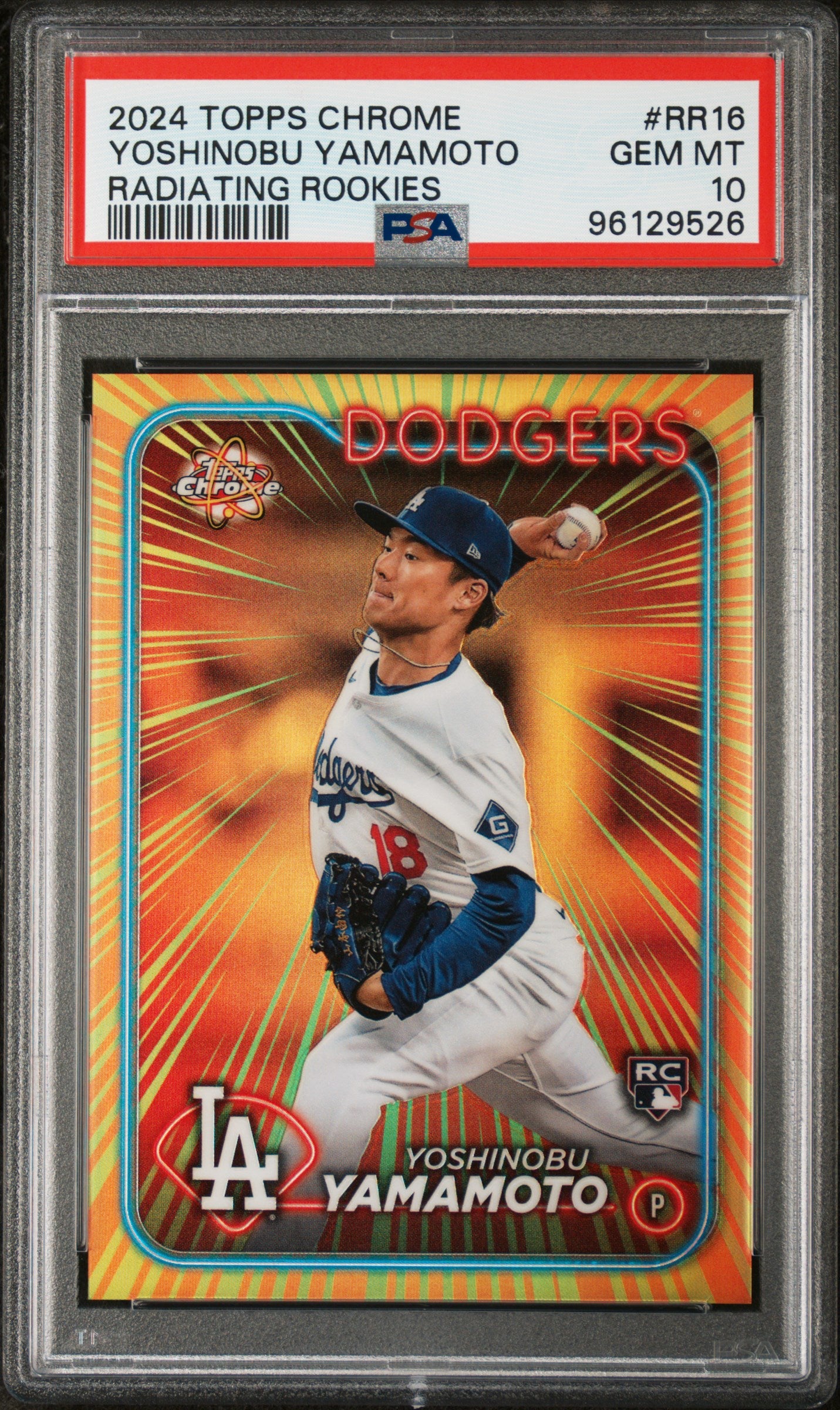 Yoshinobu Yamamoto RC 2024 Topps Chrome Radiating Rookie SSP PSA 10-1