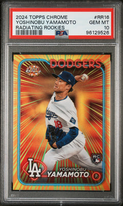 Yoshinobu Yamamoto RC 2024 Topps Chrome Radiating Rookie SSP PSA 10-1