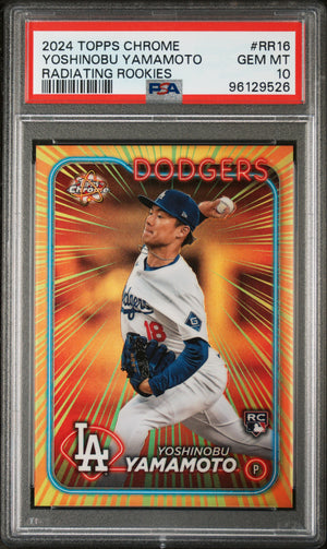Yoshinobu Yamamoto RC 2024 Topps Chrome Radiating Rookie SSP PSA 10