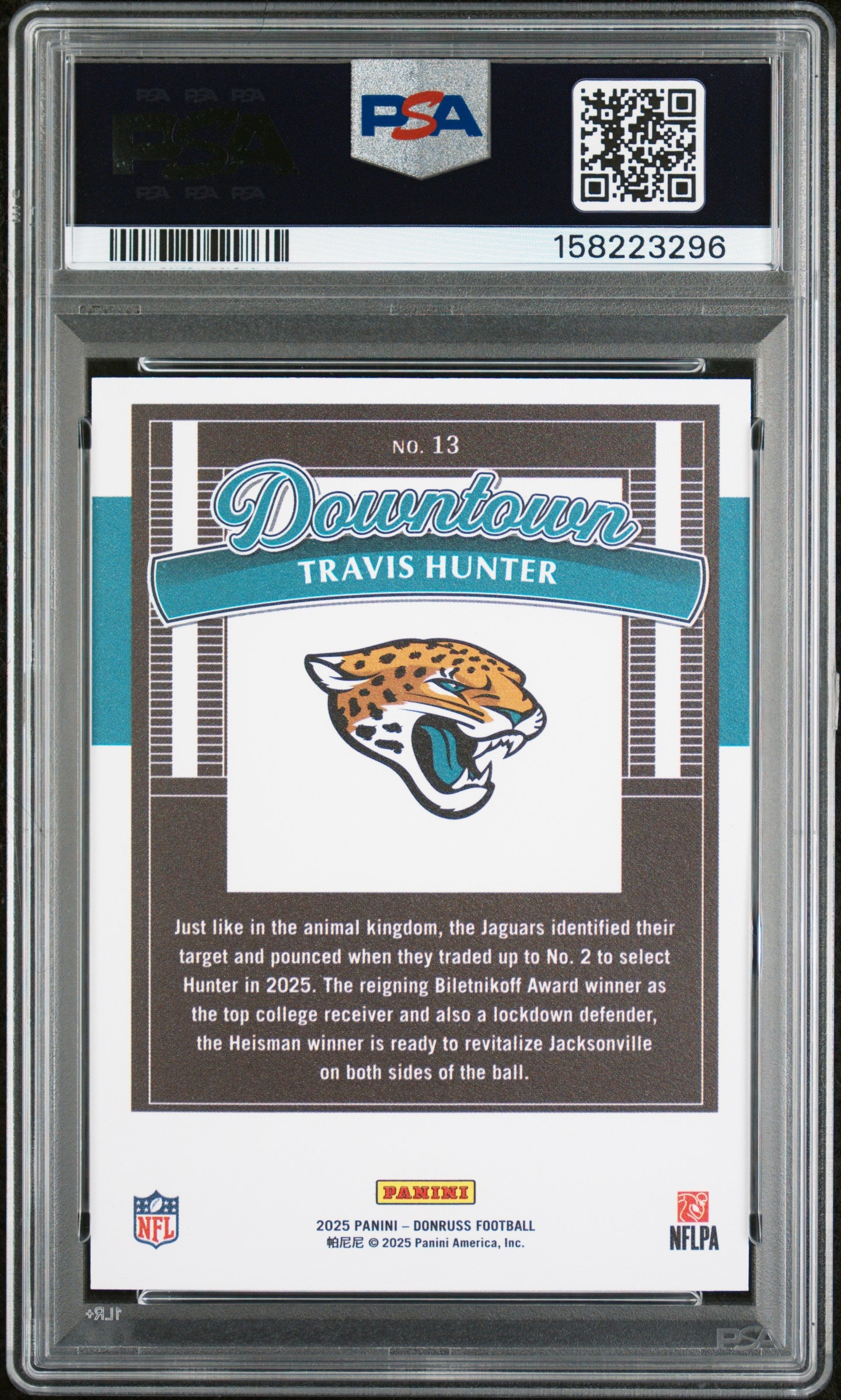 Travis Hunter RC 2025 Donruss Downtown! Rookie SSP #13 PSA 10-2