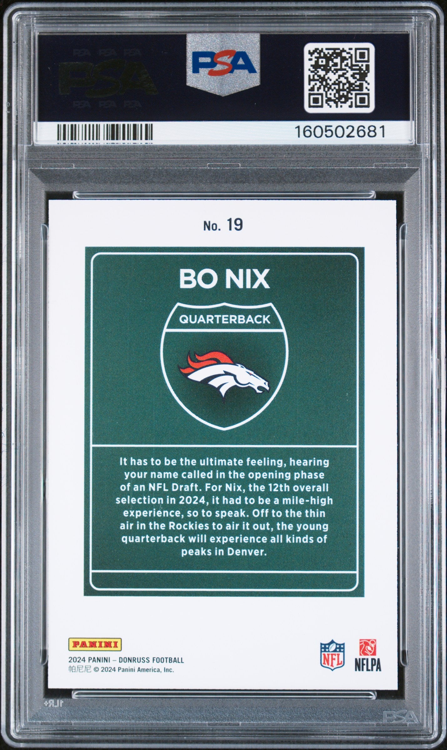 Bo Nix RC 2024 Donruss Downtown! Rookie SSP #19 PSA 8-2