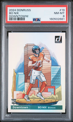Bo Nix RC 2024 Donruss Downtown! Rookie SSP #19 PSA 8-1