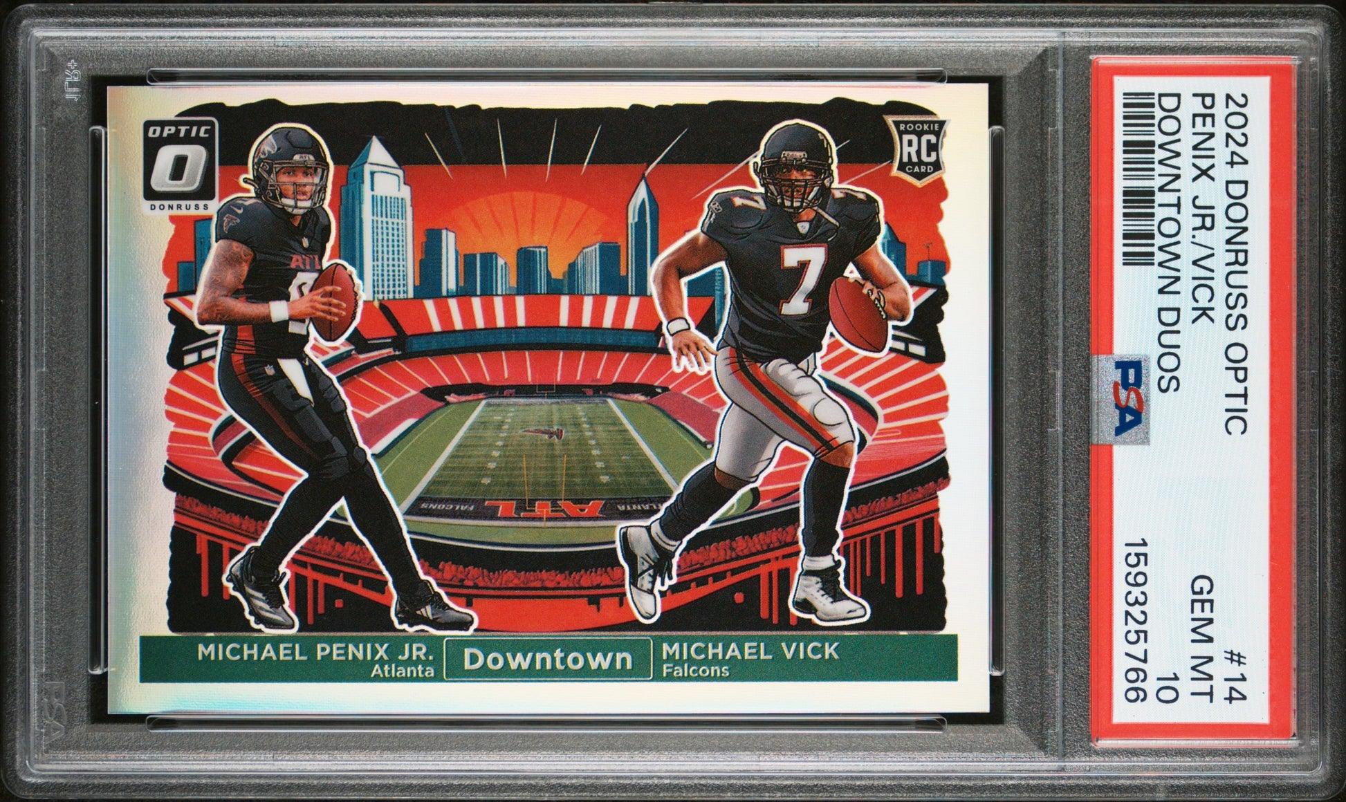Michael Penix Jr Michael Vick 2024 Donruss Optic Dual Downtown! Rookie SSP #14 PSA 10-1