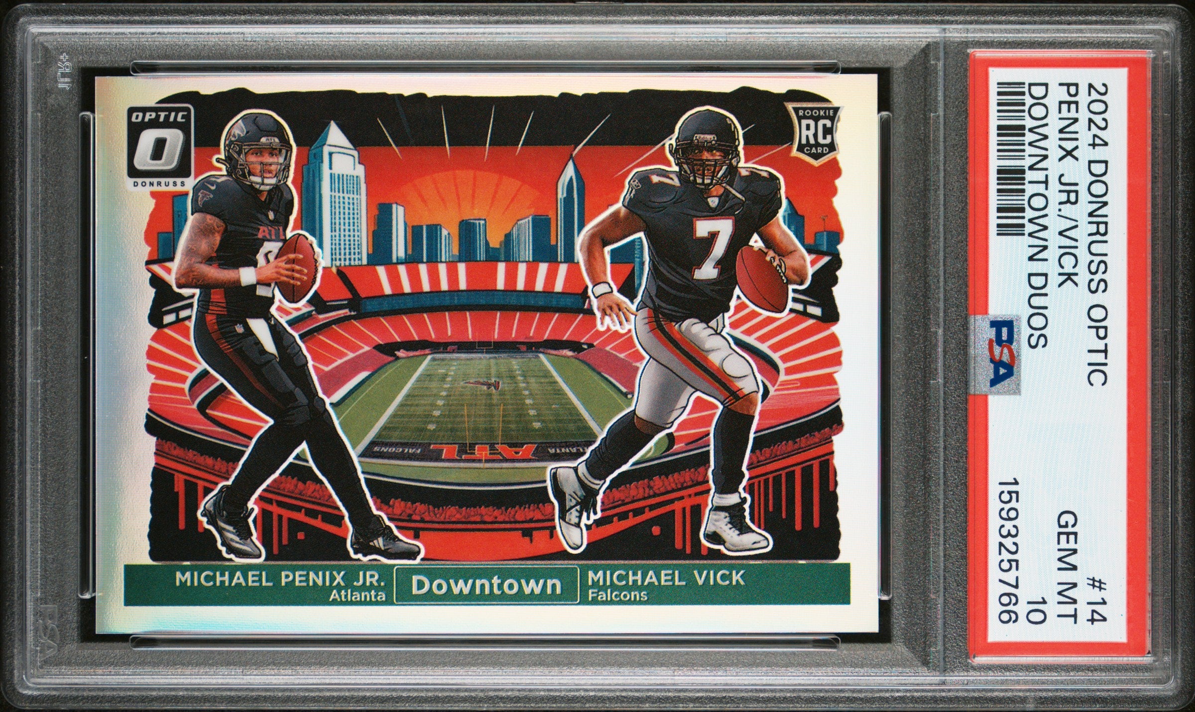 Michael Penix Jr Michael Vick 2024 Donruss Optic Dual Downtown! Rookie SSP #14 PSA 10