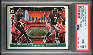 Michael Penix Jr Michael Vick 2024 Donruss Optic Dual Downtown! Rookie SSP #14 PSA 10