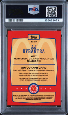 Aj Dybantsa RC 2025 Topps Mcdonalds All American Event Rookie Auto PSA 9-2