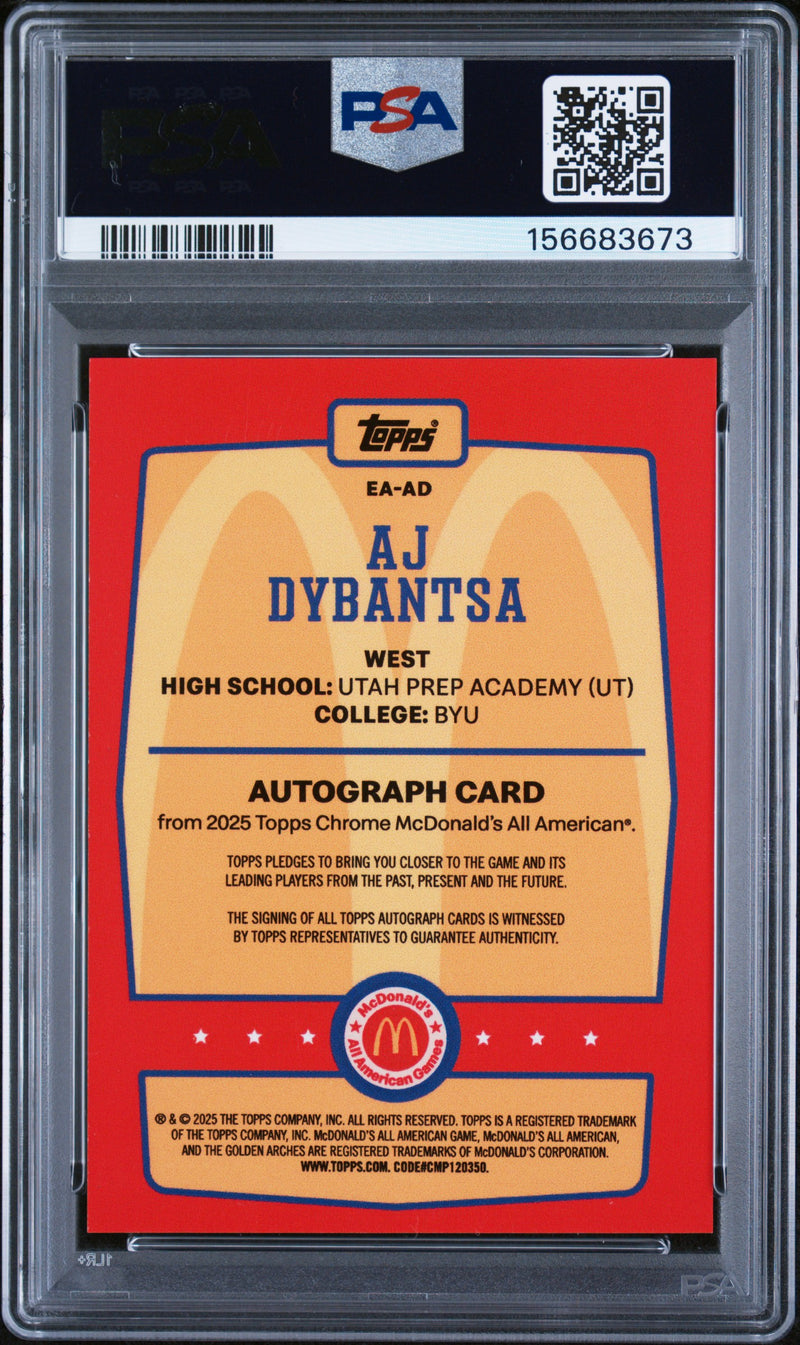 Aj Dybantsa RC 2025 Topps Mcdonalds All American Event Rookie Auto PSA 9-2