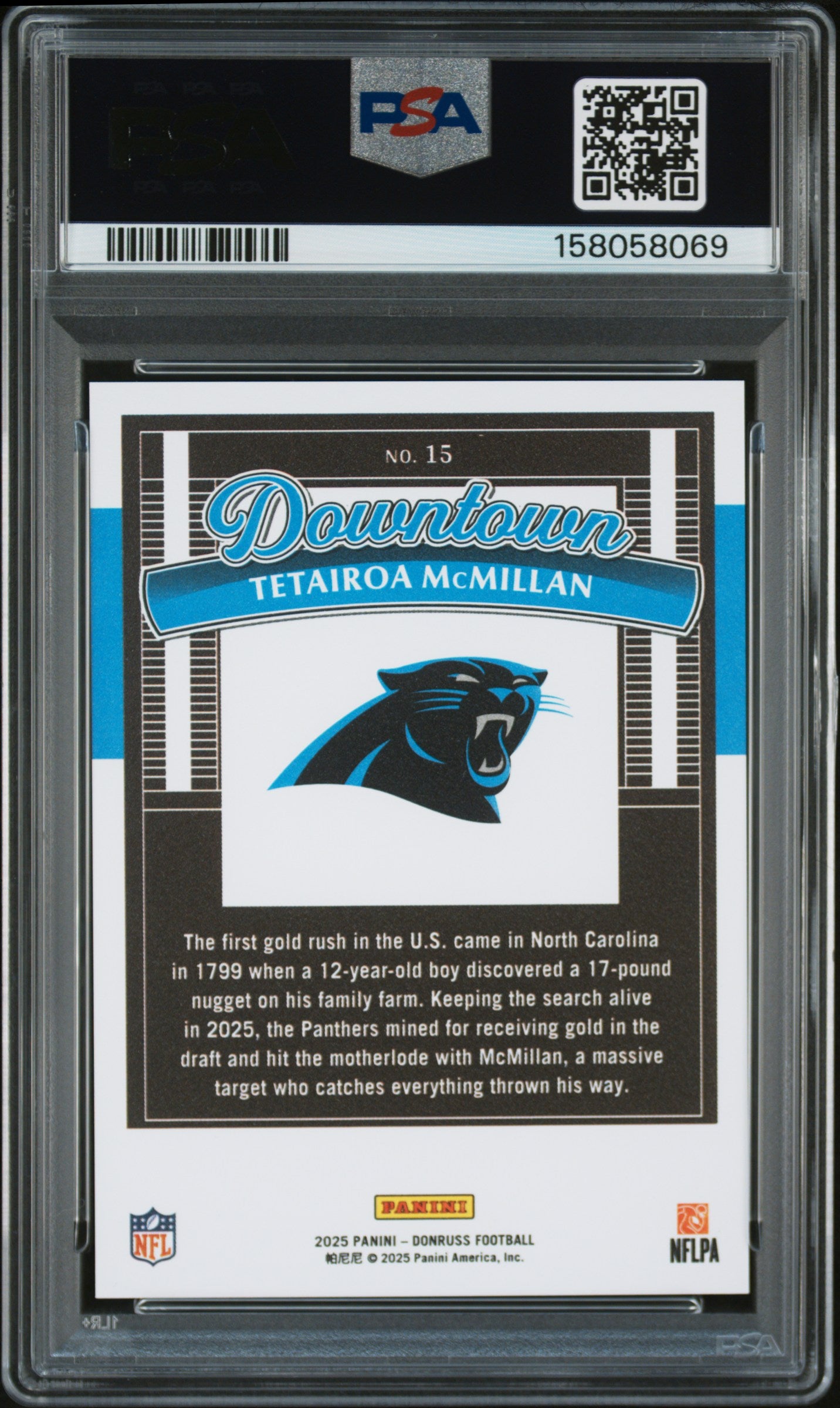 Tetairoa Mcmillan RC 2025 Donruss Downtown! Rookie SSP #15 PSA 10-2