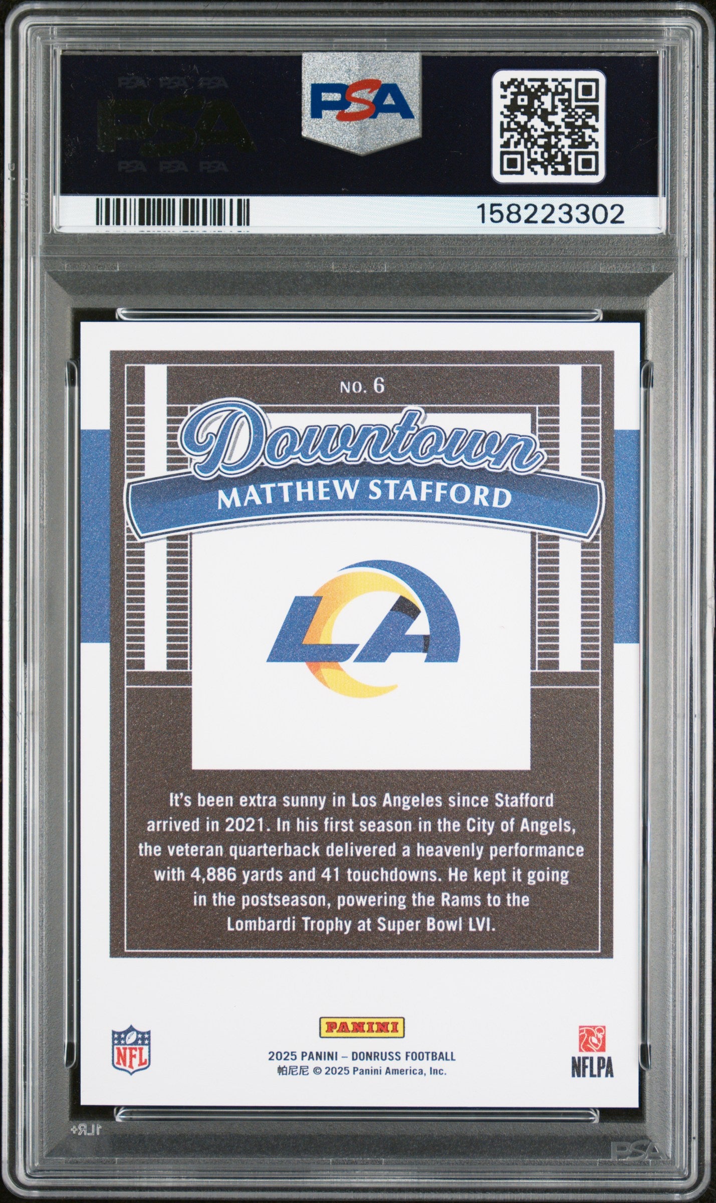 Matthew Stafford 2025 Donruss Downtown! SSP #6 PSA 10-2