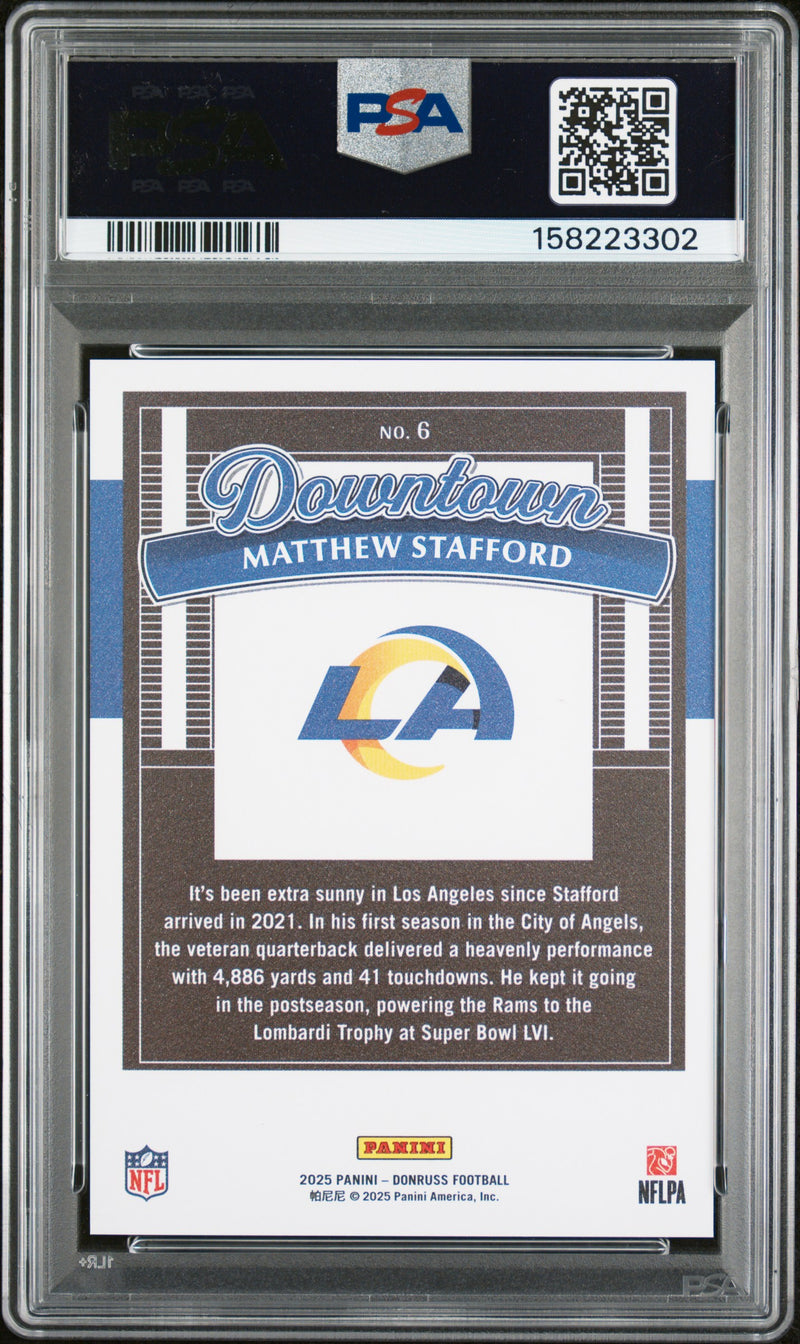 Matthew Stafford 2025 Donruss Downtown! SSP #6 PSA 10-2