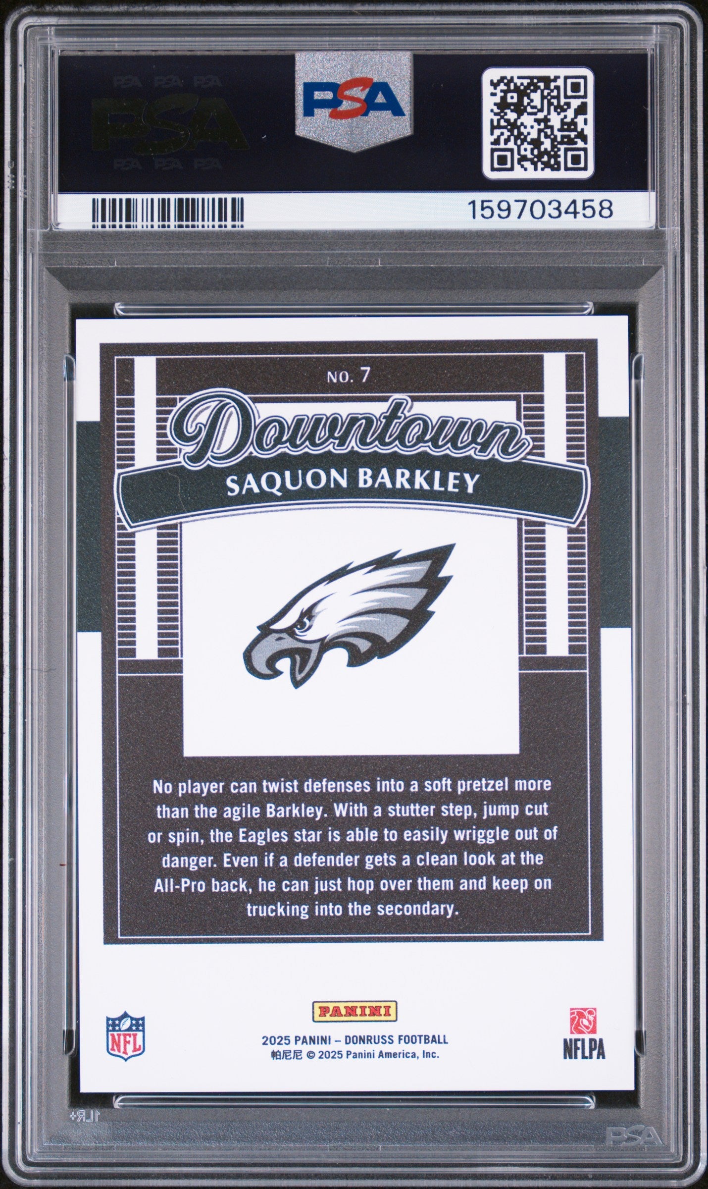 Saquon Barkley 2025 Donruss Downtown! SSP #7 PSA 10-2