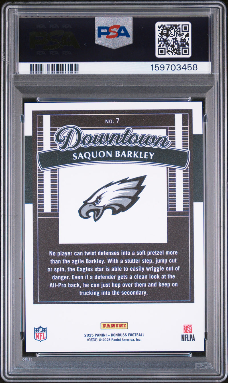 Saquon Barkley 2025 Donruss Downtown! SSP #7 PSA 10-2
