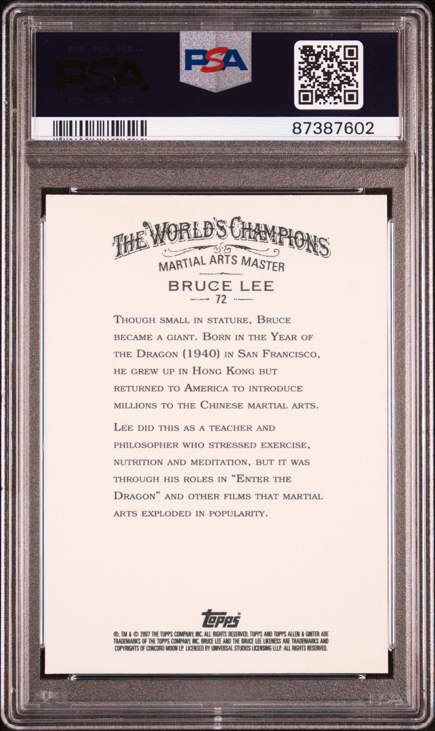 Bruce Lee 2007 Topps Allen & Ginter #72 PSA 10-2