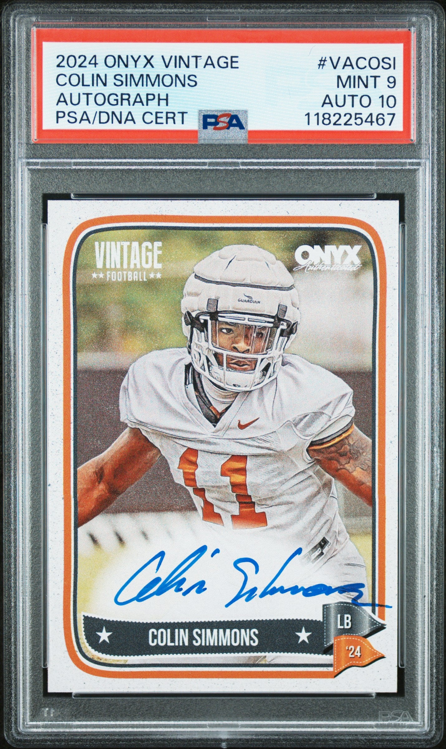 Colin Simmons RC 2024 Onyx Vintage Blue Ink Rookie Auto PSA 9