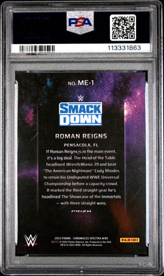 Roman Reigns 2023 Panini Chronicles WWE Spectra Main Event SSP PSA 9-2