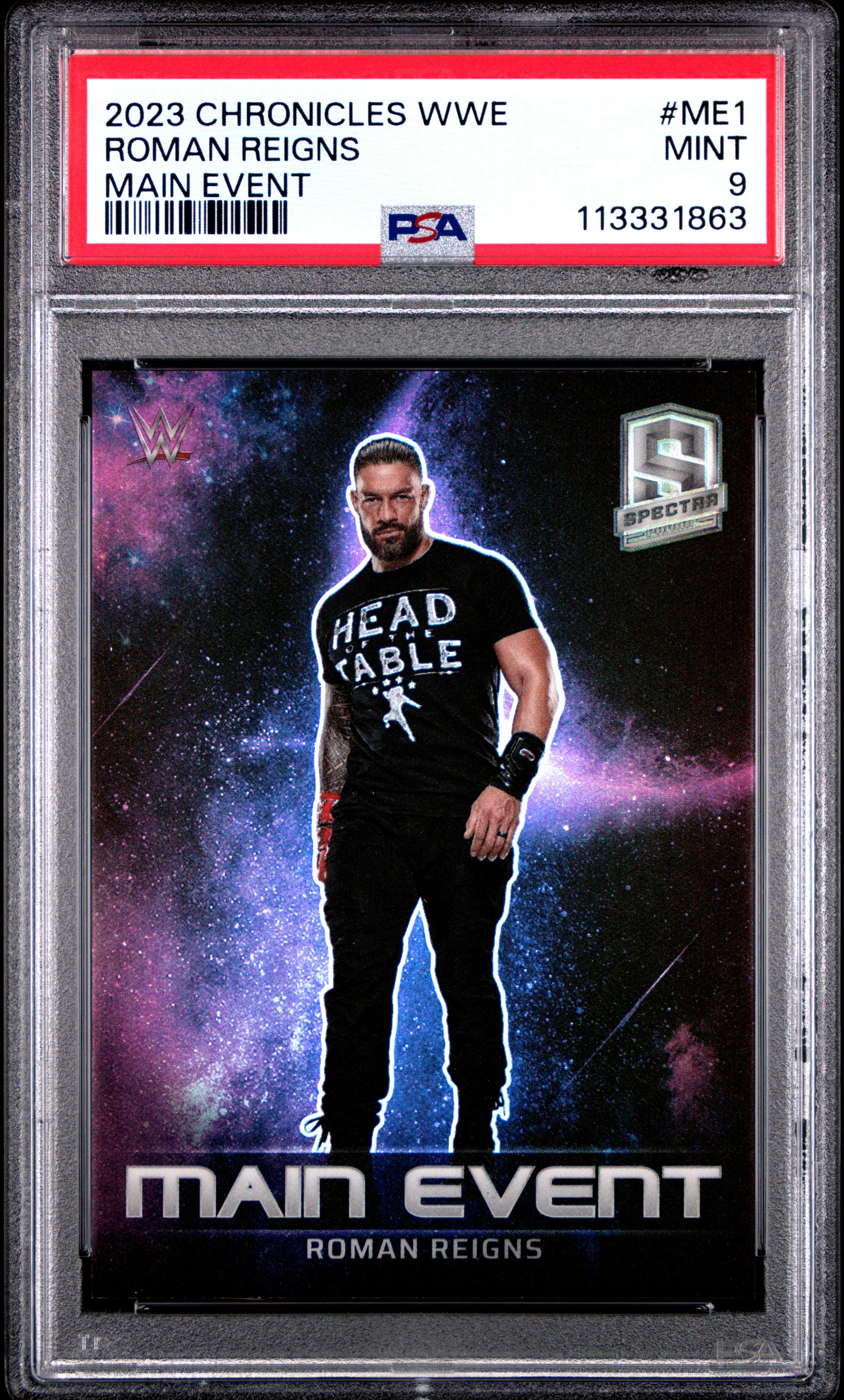 Roman Reigns 2023 Panini Chronicles WWE Spectra Main Event SSP PSA 9