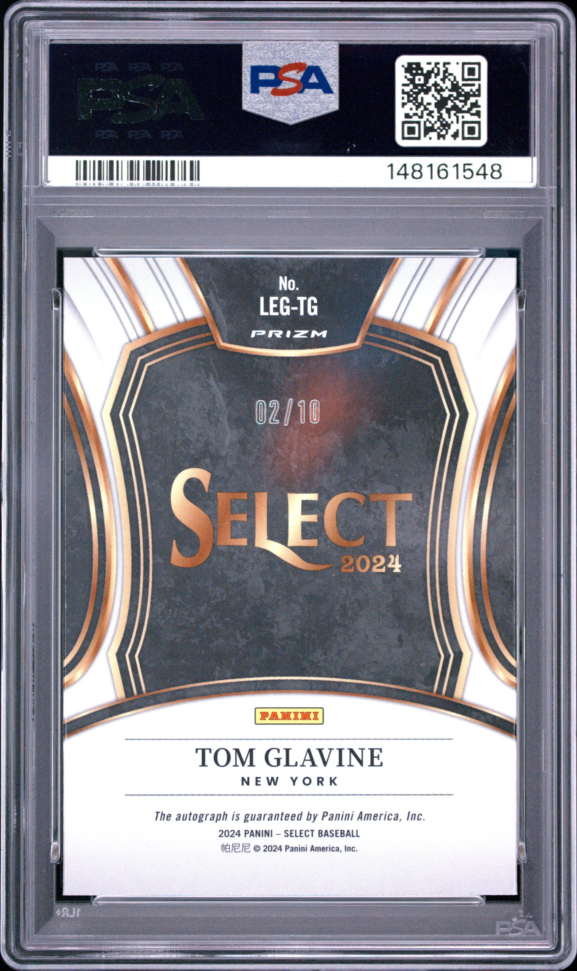 Tom Glavine 2024 Panini Select Gold Flash Prizm Legendary Auto SP 2/10 PSA 10-2