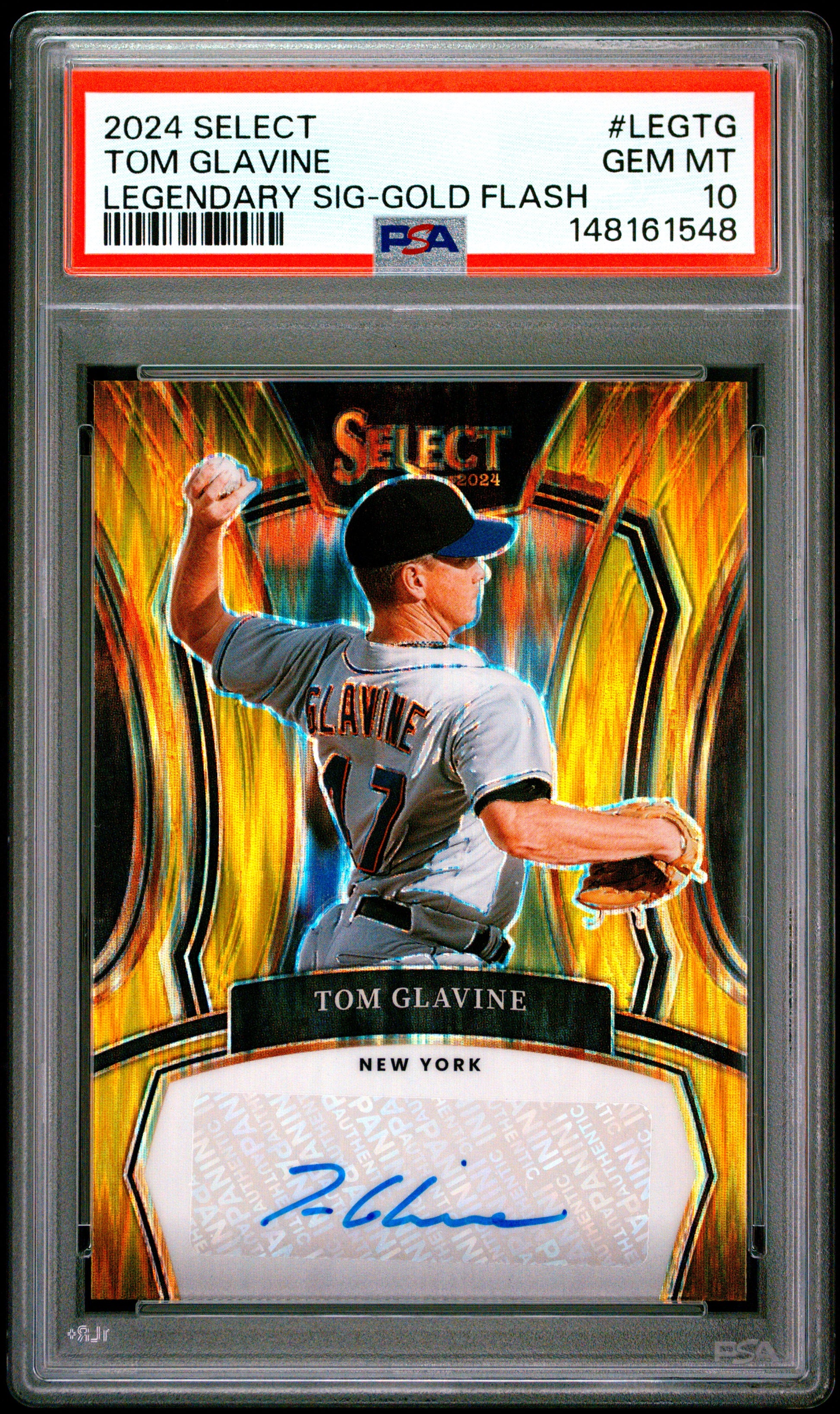 Tom Glavine 2024 Panini Select Gold Flash Prizm Legendary Auto SP 2/10 PSA 10-1